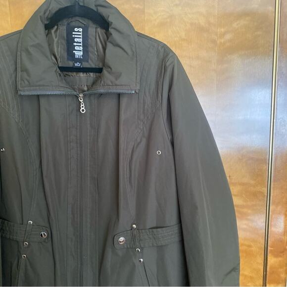 INTL details | Olive Green Utility Jacket Lightweight Lined Zip Up - 1X - Picture 11 of 13